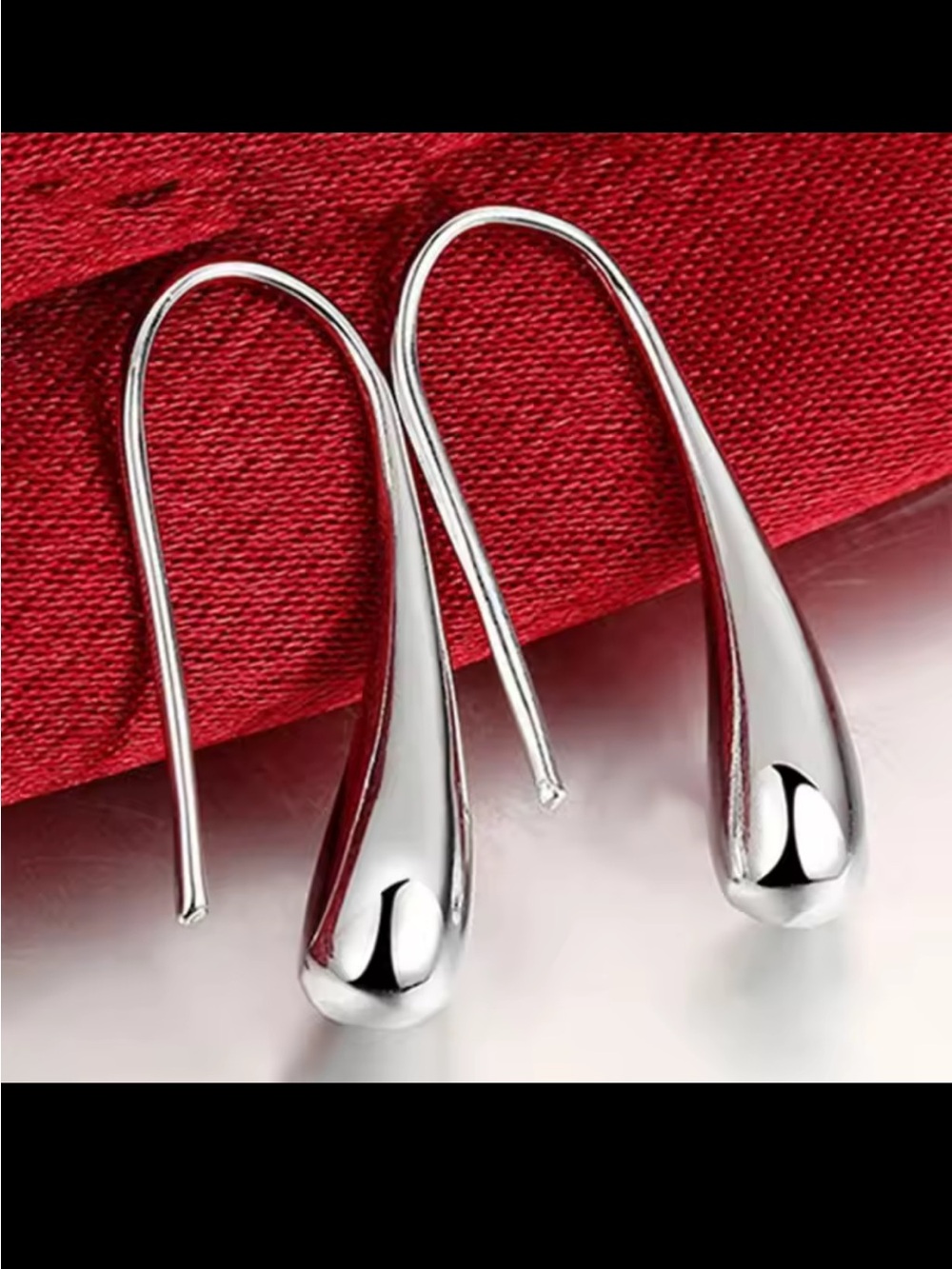 Polished Silver Teardrop Hook Earrings - Silver